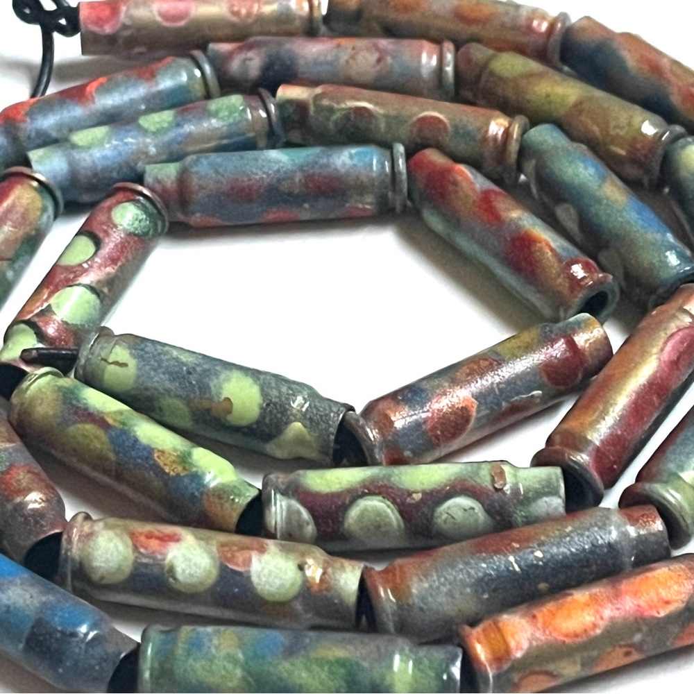 Blue and Green Natural Stone Necklace with Artistic Patterns